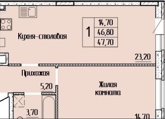 Продам однокомнатную квартиру, 47.7 м2, Батайск, улица Леонова, 12к1, ЖК Прибрежный