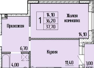 1-комнатная квартира на продажу, 37.7 м2, Батайск, улица Леонова, 12к1, ЖК Прибрежный