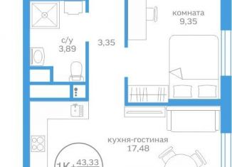 Продается 1-комнатная квартира, 43.3 м2, Тюменская область