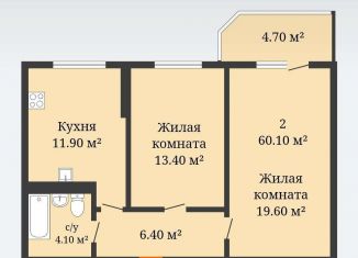 Продам двухкомнатную квартиру, 60 м2, Ростов-на-Дону, бульвар Комарова, 1Ес5, ЖК Звёздный 2