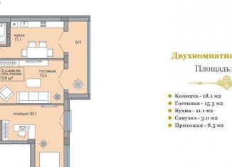 Продается двухкомнатная квартира, 59 м2, Краснодар, улица имени Валерия Вишневецкого, ЖК Усадьба