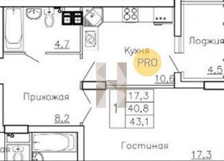 1-комнатная квартира на продажу, 43.1 м2, Воронеж, ЖК Высота