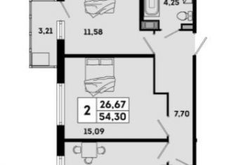 Продам 2-комнатную квартиру, 56.6 м2, Санкт-Петербург, муниципальный округ Сампсониевское, Кантемировская улица