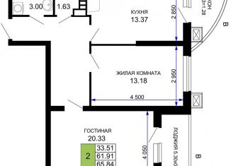 Продается двухкомнатная квартира, 65.8 м2, Краснодар, Музыкальный микрорайон