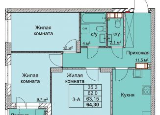 3-комнатная квартира на продажу, 63.2 м2, Нижний Новгород, метро Заречная, переулок Профинтерна