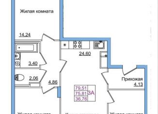 Продам трехкомнатную квартиру, 79.5 м2, Псковская область, Завеличенская улица, 24