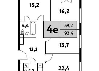 4-комнатная квартира на продажу, 92.4 м2, Москва, Фестивальная улица, 15к24/3, район Левобережный