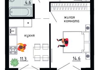 1-комнатная квартира на продажу, 38.6 м2, Пермь, Ленинский район