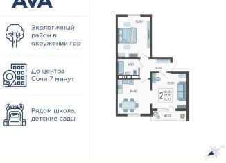 Продаю двухкомнатную квартиру, 61.7 м2, Краснодарский край