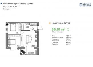 Продаю двухкомнатную квартиру, 56.8 м2, деревня Новолисиха