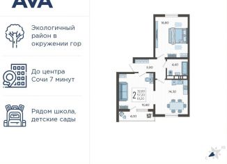 Продается 2-комнатная квартира, 61.2 м2, село Раздольное