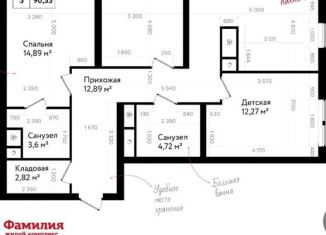 Продается 3-комнатная квартира, 90 м2, Тула, улица Седова, 26к1, ЖК Фамилия