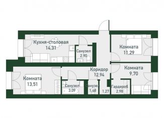 Трехкомнатная квартира на продажу, 72 м2, Екатеринбург, Ленинский район