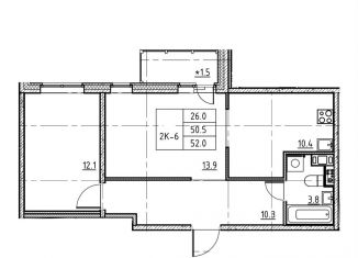 Продам 2-комнатную квартиру, 50 м2, Ленинградская область
