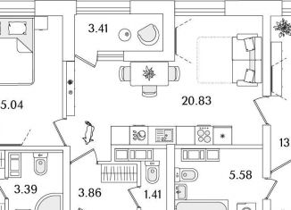 Продам двухкомнатную квартиру, 74.6 м2, Санкт-Петербург, муниципальный округ Финляндский