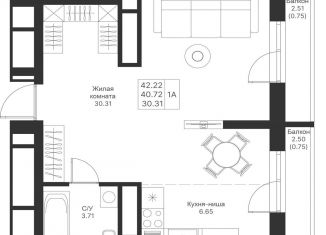 Продажа 1-ком. квартиры, 42.2 м2, Казань, ЖК Мой Ритм, жилой комплекс Мой Ритм, ПК14