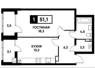 1-комнатная квартира на продажу, 51.1 м2, Ставрополь, микрорайон № 36, улица Тухачевского, 33