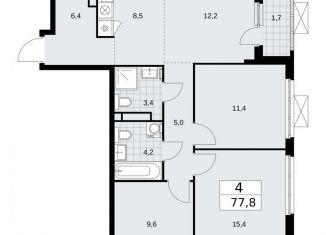 Продам 4-комнатную квартиру, 77.8 м2, поселение Сосенское, жилой комплекс Прокшино, к11.2.1