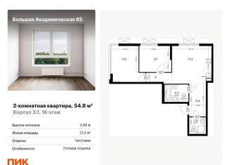 Двухкомнатная квартира на продажу, 54.8 м2, Москва, жилой комплекс Большая Академическая 85, к3.1, САО