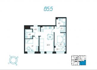 Продам 2-комнатную квартиру, 65.5 м2, Тула, улица Михеева, 9А, Центральный территориальный округ