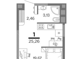 Продается однокомнатная квартира, 25.3 м2, Рязань, улица Александра Полина, 2, ЖК Метропарк