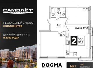 2-комнатная квартира на продажу, 58.9 м2, Краснодар, Главная городская площадь, микрорайон Центральный