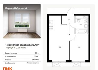 Продается однокомнатная квартира, 32.7 м2, Москва, жилой комплекс Первый Дубровский, 1.2, Южнопортовый район