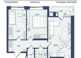 Продается 2-комнатная квартира, 60.3 м2, Астрахань, Автомобильная улица, 4, Советский район