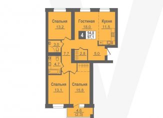 Продаю четырехкомнатную квартиру, 97.1 м2, Новосибирская область