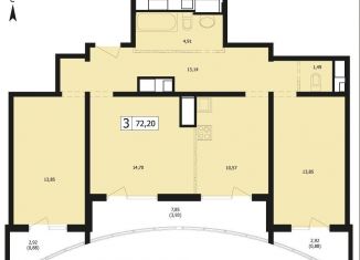 Продается трехкомнатная квартира, 72.2 м2, Краснодар, улица Автолюбителей, 1Длит4