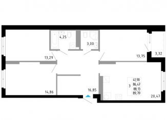 3-комнатная квартира на продажу, 88.1 м2, Екатеринбург, Чкаловский район, Походная улица, 12