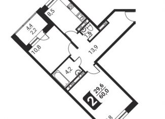 Двухкомнатная квартира на продажу, 60.3 м2, посёлок Развилка, жилой комплекс Три Квартала, к12, ЖК Три Квартала