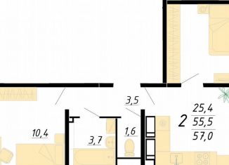 2-комнатная квартира на продажу, 57 м2, Воронеж, улица Полковника Богомолова, 1, Советский район