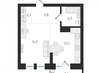 Однокомнатная квартира на продажу, 41 м2, Новосибирск, метро Заельцовская