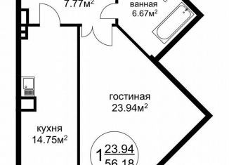 Продам 1-комнатную квартиру, 56.2 м2, Балашиха, ЖК Салтыковка Престиж, улица Черняховского, 26Б