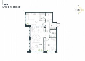 3-комнатная квартира на продажу, 71.5 м2, Москва, жилой комплекс Левел Южнопортовая, 3