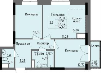 Продаю двухкомнатную квартиру, 52.7 м2, Ижевск, улица Луначарского, Ленинский район