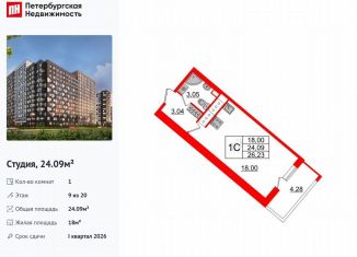 Продажа квартиры студии, 24.1 м2, Санкт-Петербург, муниципальный округ Невский