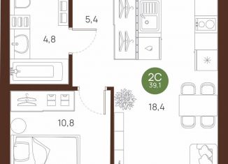 Продается 1-ком. квартира, 39.1 м2, Новосибирская область