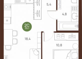 Однокомнатная квартира на продажу, 39.1 м2, Новосибирская область