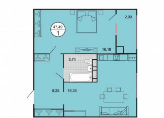 Продажа 1-ком. квартиры, 47.6 м2, Ставрополь