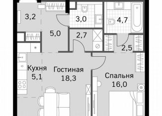 Продажа 1-комнатной квартиры, 60.5 м2, Москва, метро Хорошёвская