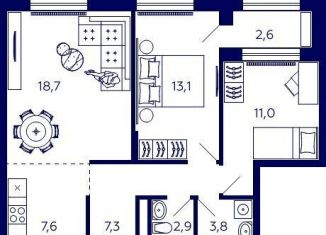 Продажа 2-комнатной квартиры, 66.9 м2, Уфа, Октябрьский район, улица Энтузиастов, 7