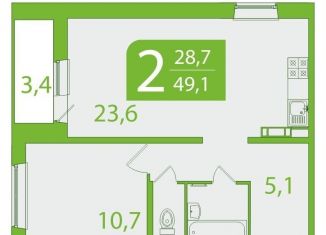 Двухкомнатная квартира на продажу, 49.2 м2, Томская область, улица Пришвина, 46