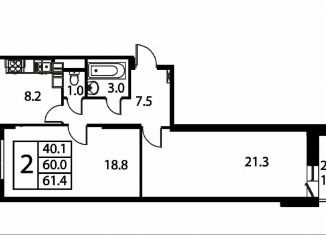 Продажа 2-комнатной квартиры, 61.4 м2, Домодедово