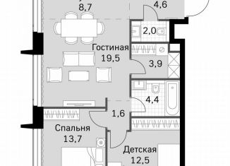 Продается 2-ком. квартира, 70.9 м2, Москва, метро Беговая