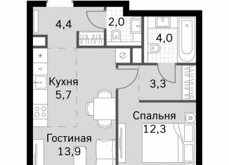 1-комнатная квартира на продажу, 45.6 м2, Москва, метро Беговая