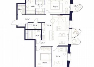 Трехкомнатная квартира на продажу, 105.6 м2, Москва, метро Ботанический сад, ЖК Союз, к3