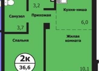 1-комнатная квартира на продажу, 36.6 м2, Кунгур, улица Лесников, 2