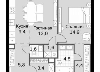 Продаю 1-комнатную квартиру, 58.9 м2, Москва, метро Беговая